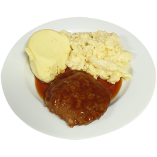 Runderburger Vleesjus Bloemkool met kaassaus Aardappelpuree (natriumarm)